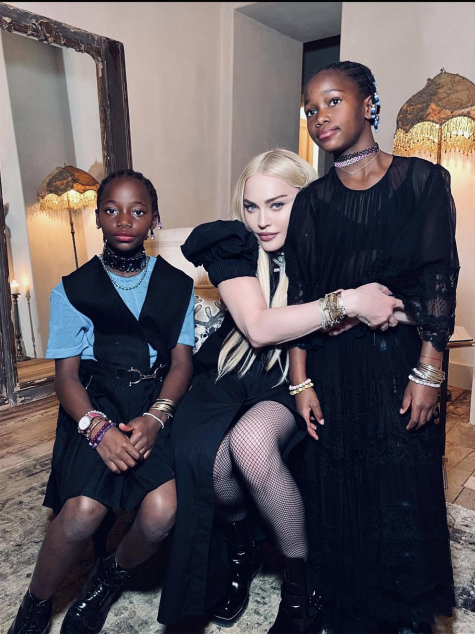 Madonna with her twins Estere and Stella. (Madonna / Instagram)