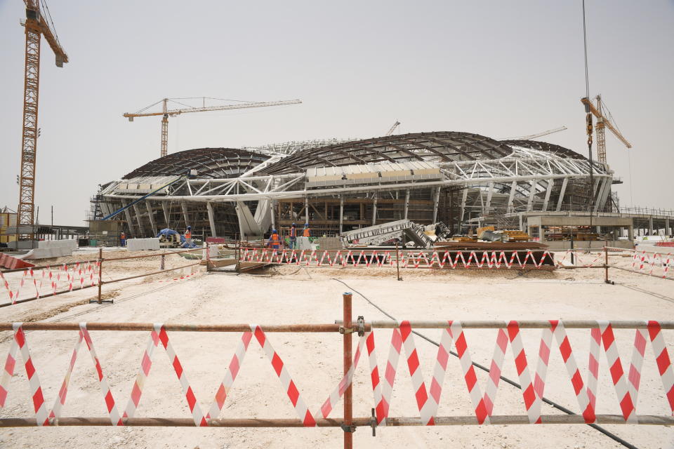 AL WAKRAH, QATAR - MAY 14, 2018: A view of the construction site of Al Wakrah Stadium designed by Iraqi-British architect Zaha Hadid, a venue for 2022 FIFA World Cup football matches. Qatar is to host the FIFA World Cup in late 2022. Mikhail Aleksandrov/TASS (Photo by Mikhail Aleksandrov\TASS via Getty Images)