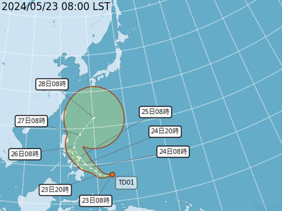 菲律賓東方海面熱帶性低氣壓生成，可能成為今年第1號颱風。（圖：中央氣象署網站）