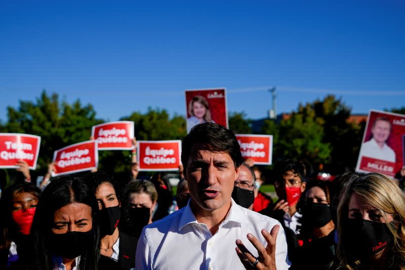 Canada's Prime Minister Justin Trudeau campaigns in Montreal, Quebec