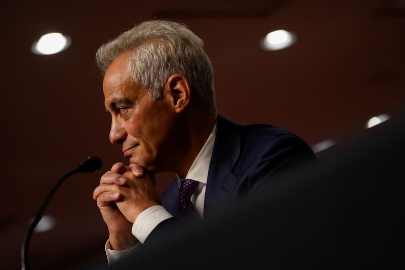 Former Chicago Mayor Rahm Emanuel at Senate Foreign Relations Committee hearing on his nomination to be the United States Ambassador to Japan, on Capitol Hill in Washington