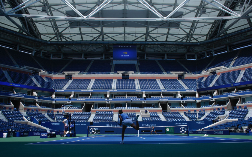 A player trains during qualifying sessions ahead of the 2021 U.S. Open.