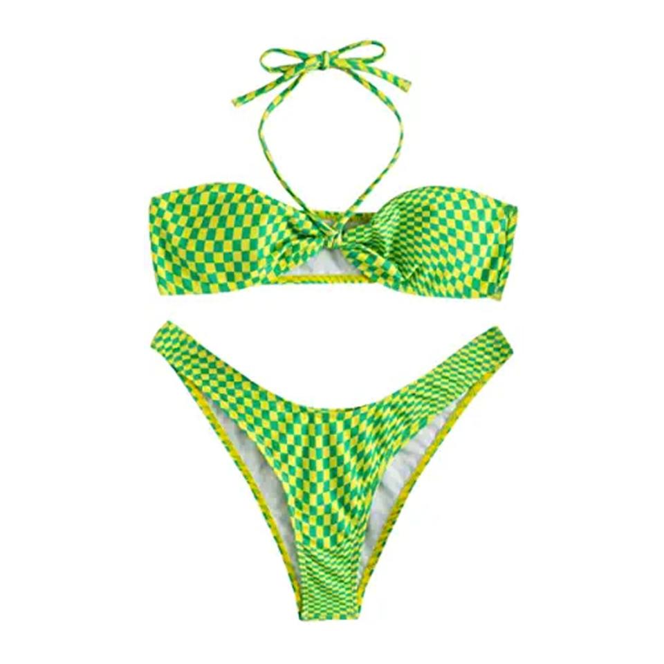 lime and green checkered bikini