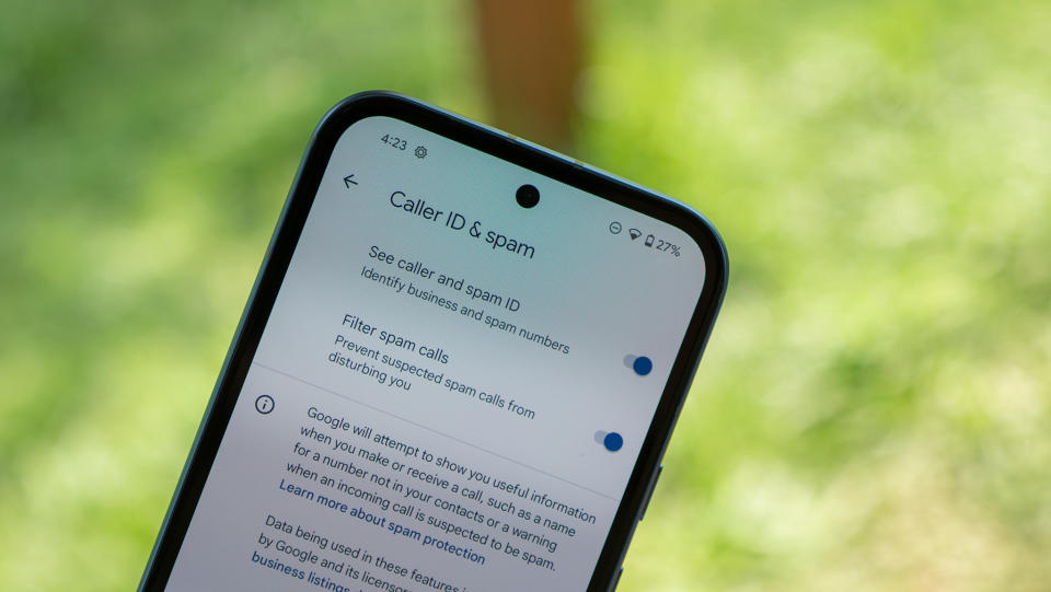 Spam caller detection settings on a Google Pixel 8a