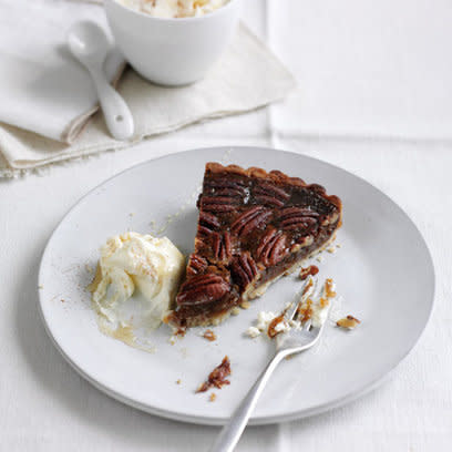<b>Pecan pie</b><br><br> Leave your dinner guests coming back for second helpings with this all-American favourite. The deliciously sticky filling is easy to make, and by using ready made sweet shortcrust pastry, you can make this impressive dessert in just over an hour.<br><br> <a href="http://uk.lifestyle.yahoo.com/pecan-pie.html" data-ylk="slk:See the full recipe here;elm:context_link;itc:0;sec:content-canvas;outcm:mb_qualified_link;_E:mb_qualified_link;ct:story;" class="link  yahoo-link"><b>See the full recipe here</b></a>