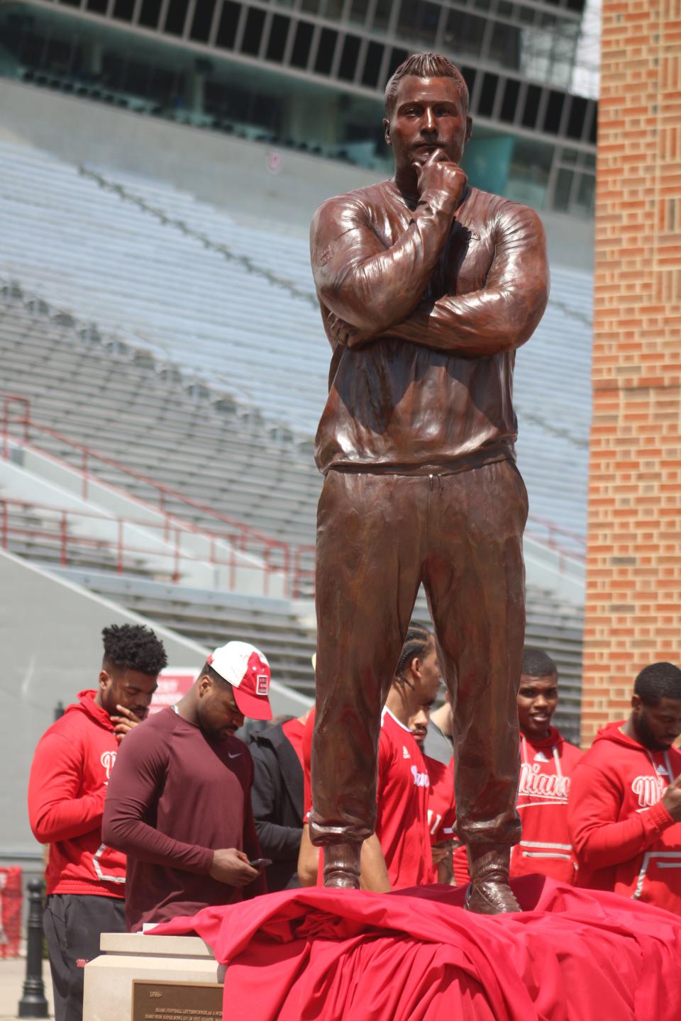 Sean McVay's statue. Los Angeles Rams head football coach Sean McVay became the 10th coach to have a statue in Miami University's prestigious Cradle of Coaches Plaza May 6, 2023. McVay was a former player at Miami and has been coaching in the NFL since 2009.  He became the youngest head coach in NFL history to win a Super Bowl (36) when the Rams beat the Bengals in 2022.