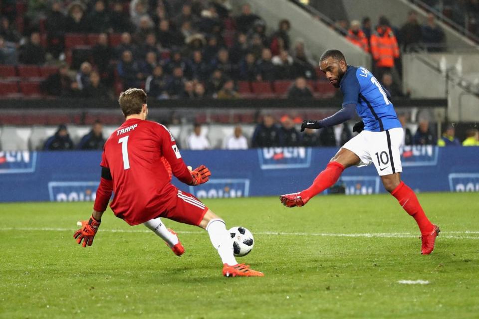 Clinical: Lacazette scored two for France against Germany (Bongarts/Getty Images)