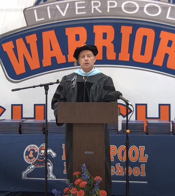 Liverpool Central School District Superintendent Mark Potter in a screenshot from the district's 2021 high school graduation ceremony.