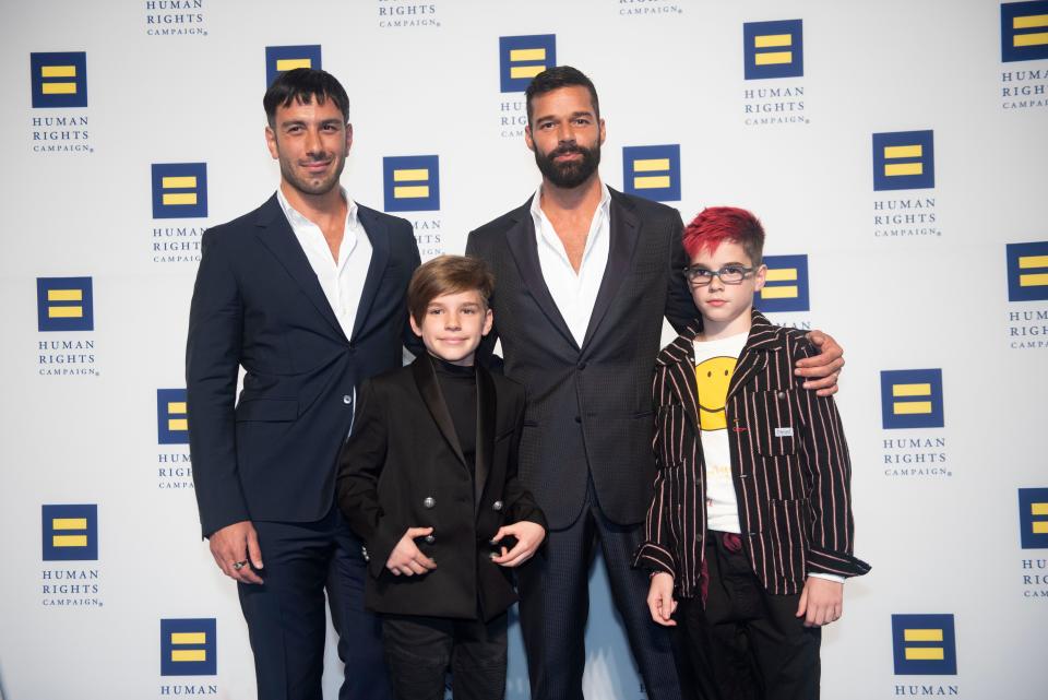 Ricky Martin, his husband Jwan Yosef and their twins arrive at the 2019 Human Rights Campaign National Dinner on Saturday, Sept. 28, 2019 in Washington.