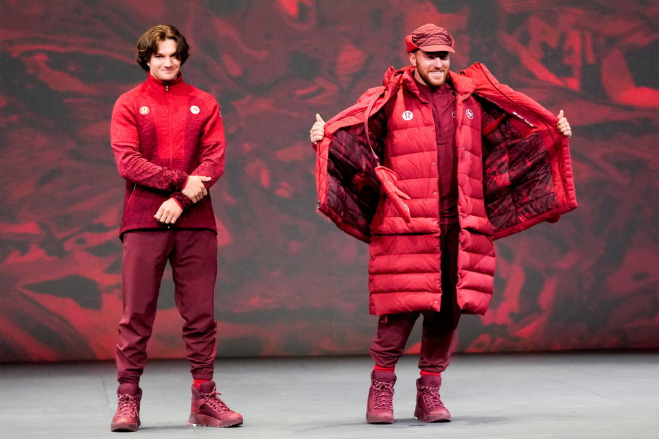 Athletes reveal lululemon athletica's Team Canada uniforms for the Beijing 2022 Winter Olympics, in Toronto, Ontario, Canada October 26, 2021.  REUTERS/Carlos Osorio