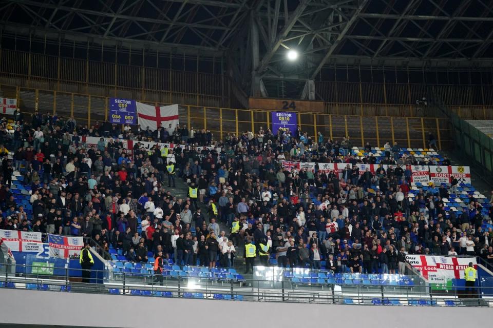 England fans in the stands during the Euro 2024 qualifying match in Italy (Adam Davy/PA) (PA Wire)