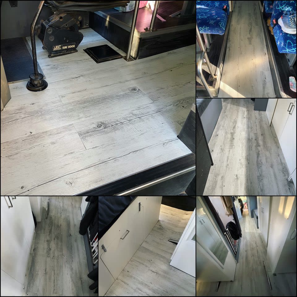 The flooring inside the Pascoe family bus