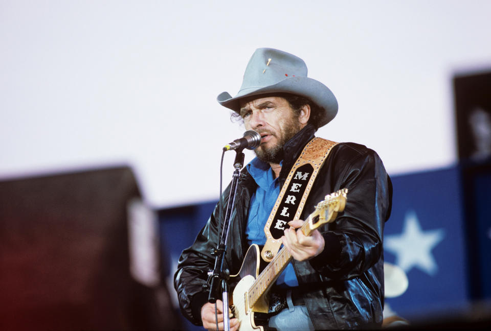 <p>Merle Haggard, a country singer-songwriter who received awards ranging from a Kennedy Center Honor to a Grammy Lifetime Achievement, died at 79 on April 6. — (Pictured) Merle Haggard performing at Farm Aid in Champaigne, Illinois in 1985. (Ebet Roberts/Redferns via Getty Images) </p>