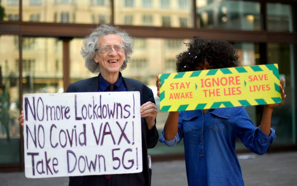 Piers Corbyn protesting outside Westminster Magistrates' Court - PA