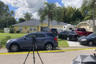 Police tape blocks off the home of Brian Laundrie’s parents in North Port, Fla., Monday, Sept. 20, 2021. Laundrie, 23, was traveling on a cross-country road trip with Gabby Petito, 22, who went missing in August. Petito’s body was apparently discovered over the weekend at Grand Teton National Park. Laundrie is wanted for questioning, but has not been seen for several days. (AP Photo/Curt Anderson)