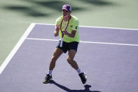 Tommy Paul, of the United States, reacts after defeating Casper Ruud, of Norway, during a quarterfinal match at the BNP Paribas Open tennis tournament, Thursday, March 14, 2024, in Indian Wells, Calif. (AP Photo/Mark J. Terrill)