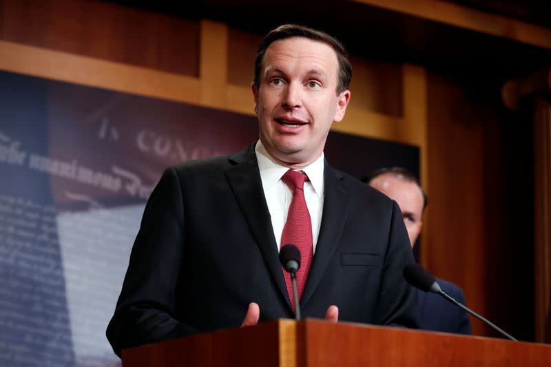 Senator Chris Murphy (D-CT) speaks after the senate voted on a resolution ending U.S. military support for the war in Yemen on Capitol Hill in Washington