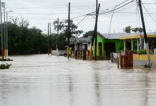 A flooded street is seen after the passage of the hurricane in Salinas, Puerto Rico, on Monday. (Photo: JOSE RODRIGUEZ via Getty Images)