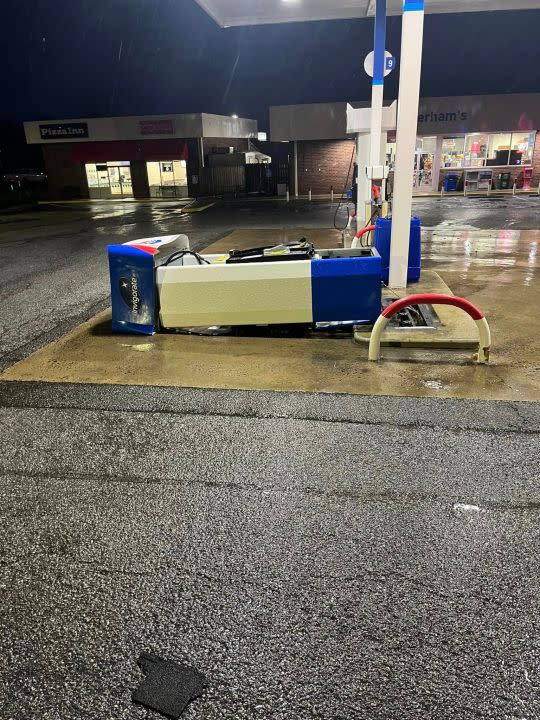 Gas pump knocked over on April 11. (Photo Courtesy: Hillsville Fire Department)