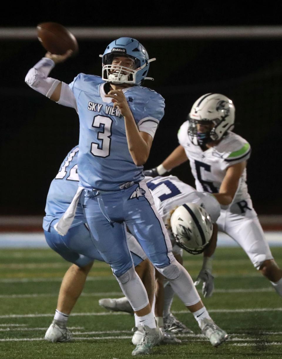 Ridgeline plays Sky View in a varsity football game at Sky View High School in Smithfield on Friday, Sept. 8, 2023. Sky View won 23-22. | Kristin Murphy, Deseret News