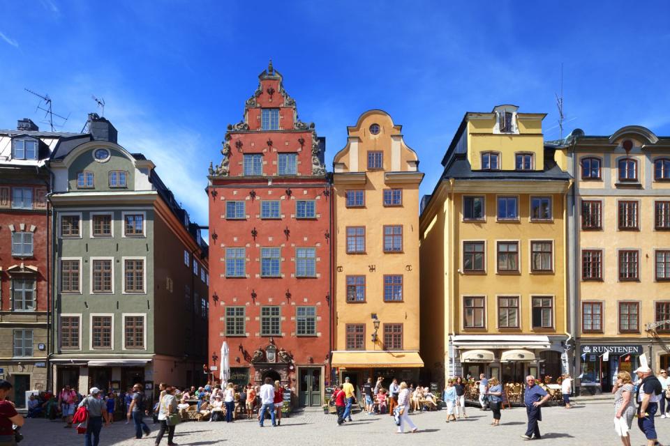 colourful buildings stortorget, stockholm, sweden