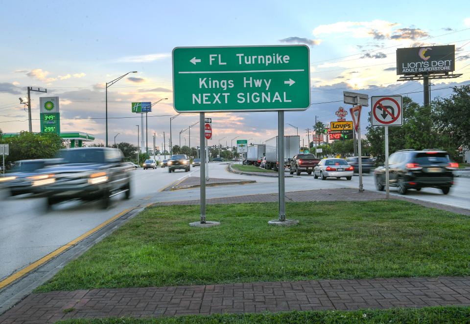 Traffic flows through the busy commercial corridor of Okeechobee Road between Interstate 95 and the Florida Turnpike on Wednesday, Sept. 13, 2023, in Fort Pierce. With the recent growth of businesses in the area, including warehouses and restaurants, and increased traffic, the Fort Pierce Police Department is experiencing more calls for service than ever before.