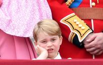 <p>The face that <a href="https://www.townandcountrymag.com/society/tradition/g10041966/10-times-prince-george-looked-completely-bored/" rel="nofollow noopener" target="_blank" data-ylk="slk:launched a million memes following the annual Trooping the Colour;elm:context_link;itc:0;sec:content-canvas" class="link ">launched a million memes following the annual Trooping the Colour</a>. </p>