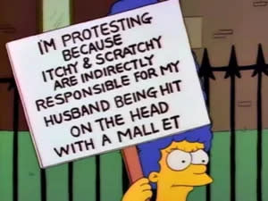 Marge Simpson protesting cartoon violence. (Screen capture, fair use)