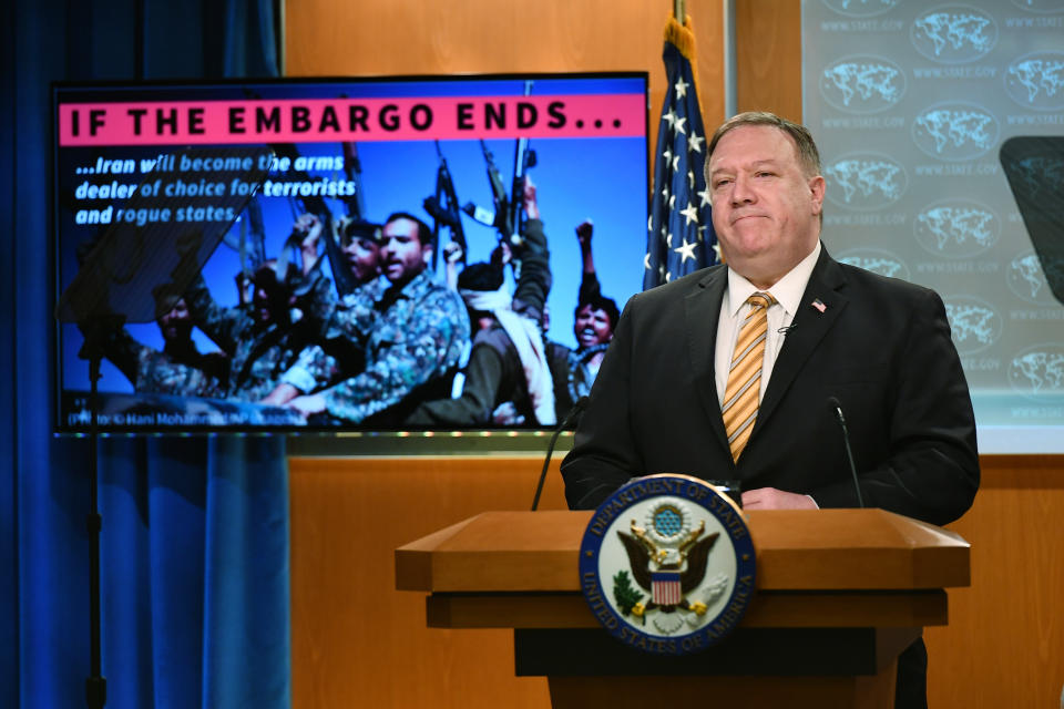 Secretary of State Mike Pompeo speaks during a press conference at the State Department, Wednesday, June 24, 2020 in Washington. (Mandel Ngan/Pool via AP)