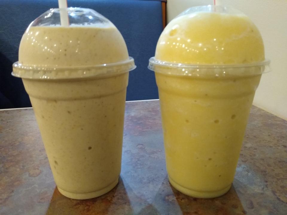 A PB Walnut oatmeal protein smoothie and a Pineapple Orange Chill are served at Fresh Planet in Tallmadge.