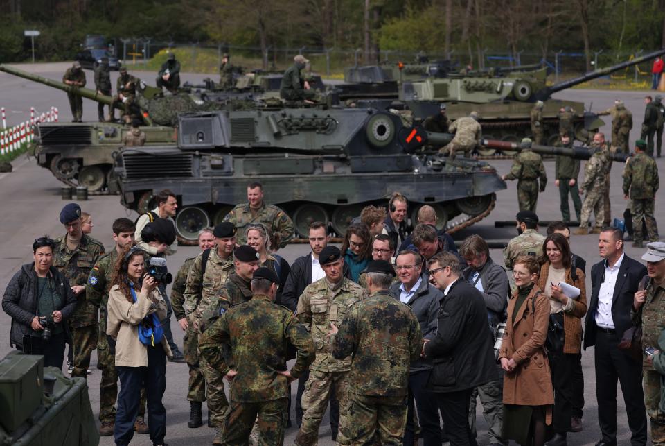 German defence minister Boris Pistorius and Danish defence minister Trouls Lund Poulsen visit the training of Ukrainian tank crews on the Leopard 1A5 main battle tank (Getty Images)