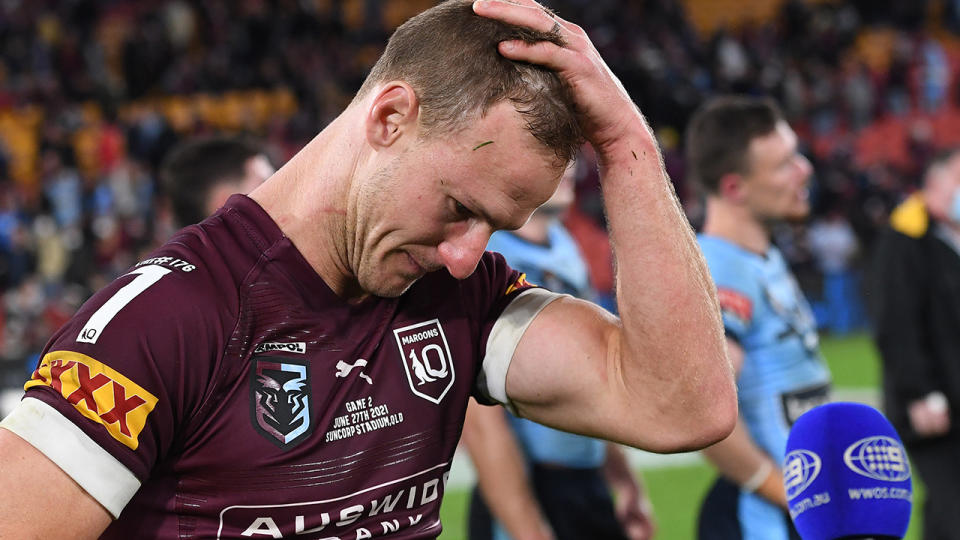 Queensland captain Daly Cherry-Evans was devastated after the game two defeat. (Photo by Bradley Kanaris/Getty Images)