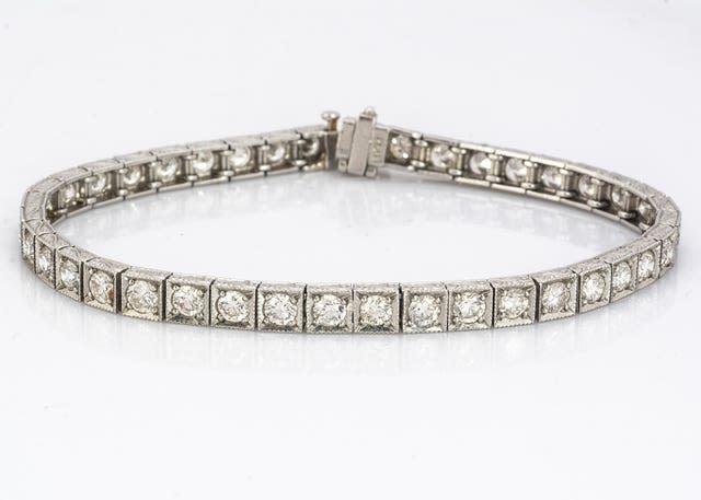 Undated handout photo issued by Special Auction Services of a platinum and diamond tennis bracelet, owned by the late Baroness Betty Boothroyd.