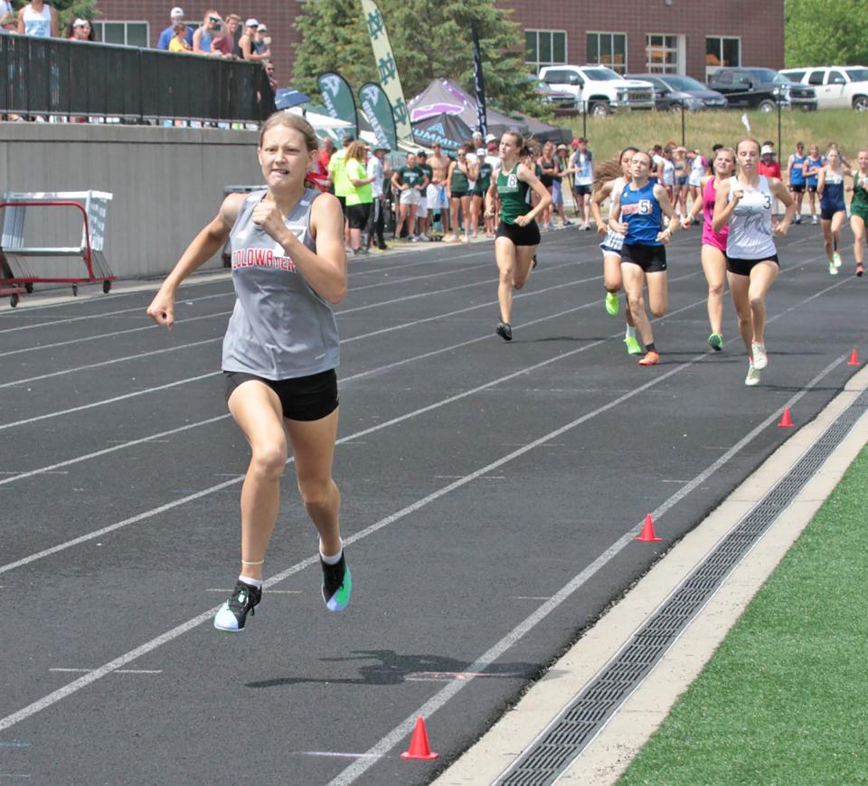 Coldwater's Grace Huff leads the pack down the final stretch of the 800 meter run at Saturday's D2 State Finals. Huff finished just out of the medals in ninth place
