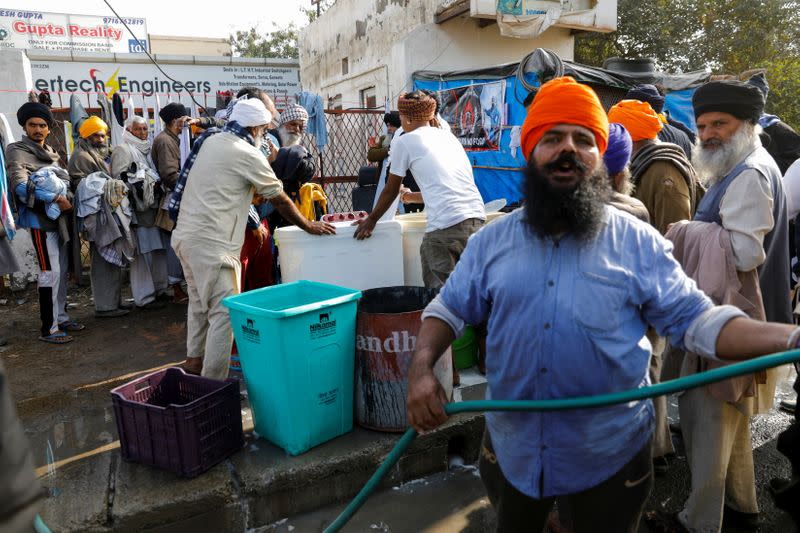 Protest against the newly passed farm bills at Singhu border near New Delhi