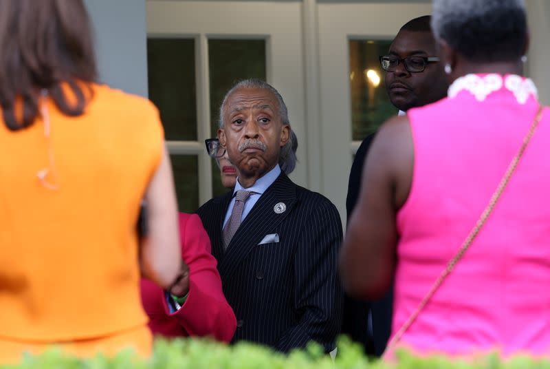 Leadership of civil rights organizations leave the White House following a meeting about voting rights with the President and Vice President