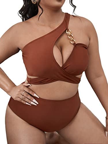 17) Criss Cross One Shoulder High Waist Bathing Suit