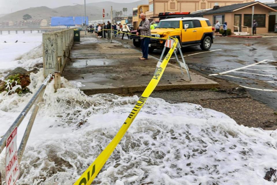 Waves pummel the coastline in Cayucos on Thursday, Dec. 28, 2023, during a day of high surf.