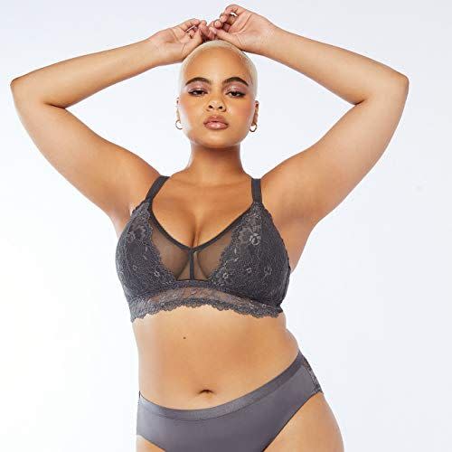 1) Women's Curvy Floral Lace and Mesh Bralette