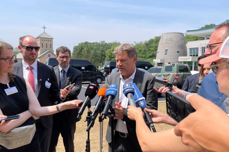 German Vice Chancellor and Economy Minister Robert Habeck speaks to reporters in Paju