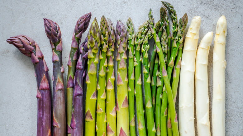 Purple, green and white asparagus 