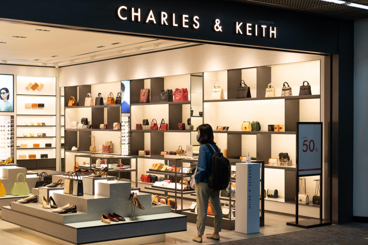 Interior view of CHARLES & KEITH store in Changi Airport. It was founded by brothers  Charles and Keith Wong. Dedicated to bringing trends to fashion-forward  consumers. Singapore - JAN 6, 2019. Stock