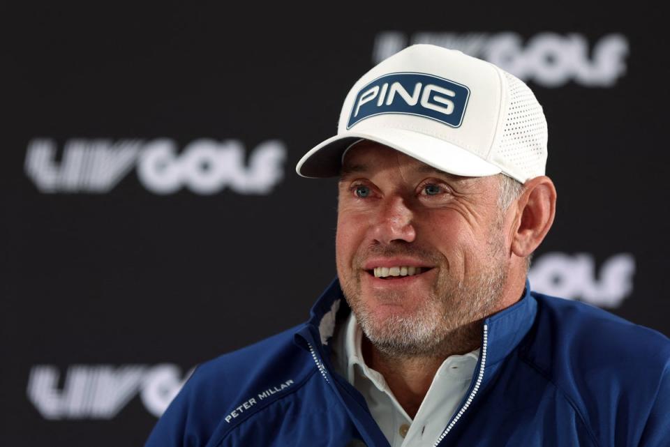 Lee Westwood at a LIV Golf Invitational press conference (Action Images via Reuters)