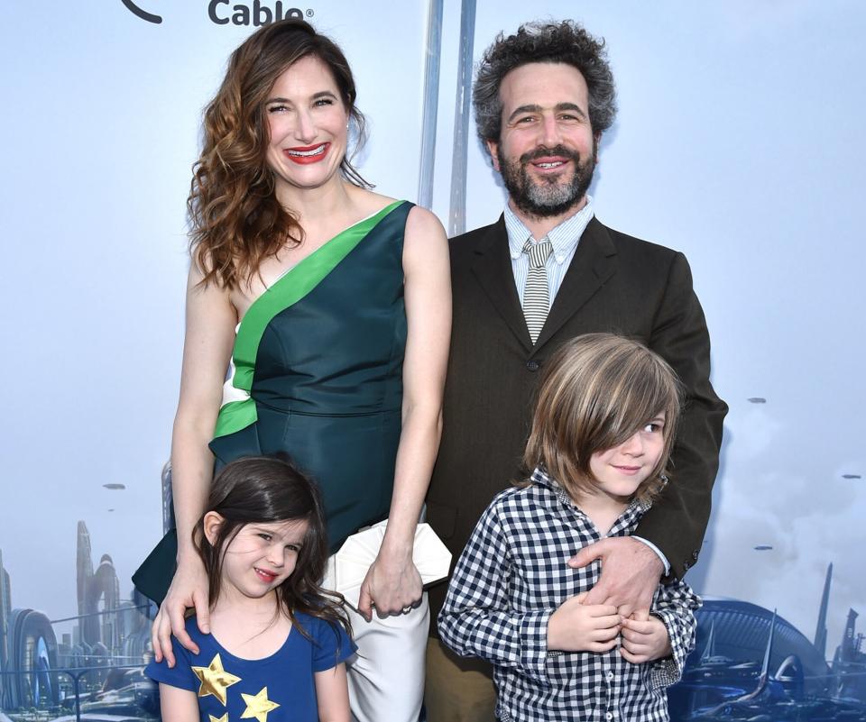 Kathryn Hahn, Ethan Sandler, Mae Sandler, and Leonard Sandler attend the premiere of Disney's "Tomorrowland" at AMC Downtown Disney 12 Theater on May 9, 2015 in Anaheim, California