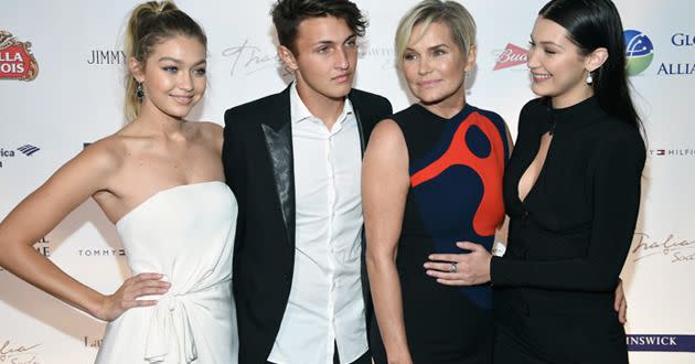 Yolanda Foster made her first red carpet appearance in nearly a year children Gigi, Anwar and Bella Hadid on Friday. Photo: Getty