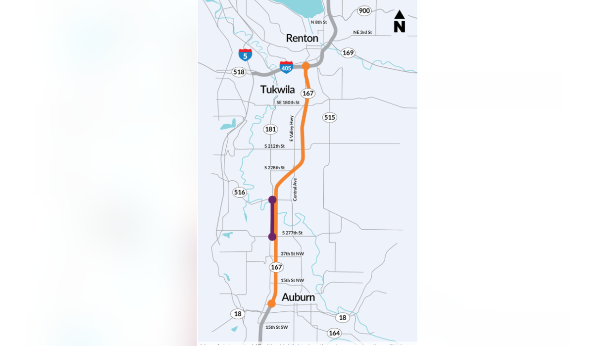 <div>This is a map of the SR 167 closure. (WSDOT)</div>