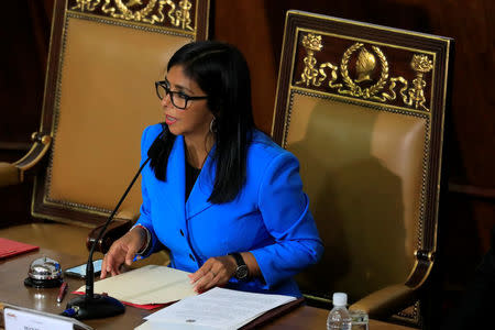 National Constituent Assembly President Delcy Rodriguez speaks during a special session at the Palacio Federal Legislativo in Caracas, Venezuela May 24, 2018. REUTERS/Marco Bello