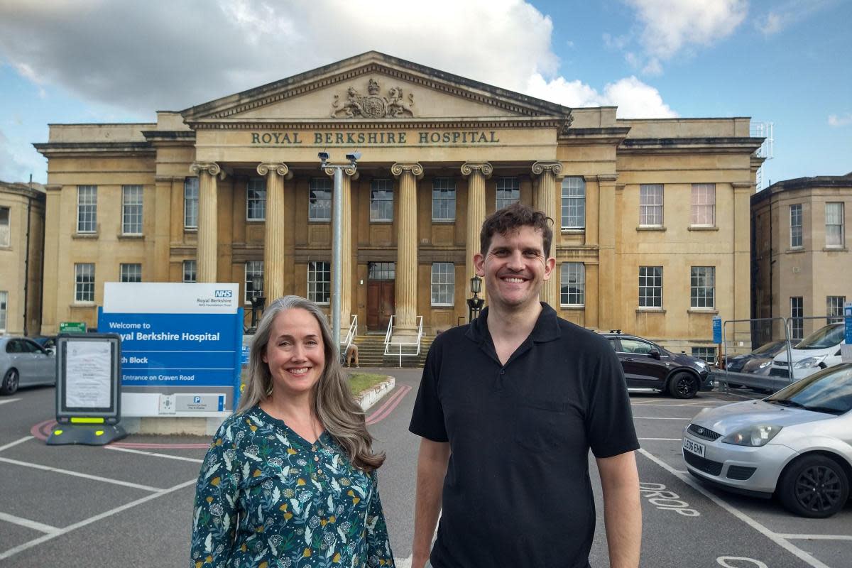 Redlands Ward Kat and Dave outside the Royal Berkshire Hospital <i>(Image: Green Party, Reading)</i>