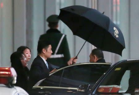 Senior North Korean official Kim Yong Chol (R) arrives at the international airport as he leaves for Washington from Beijing, China January 17, 2019. REUTERS/Jason Lee