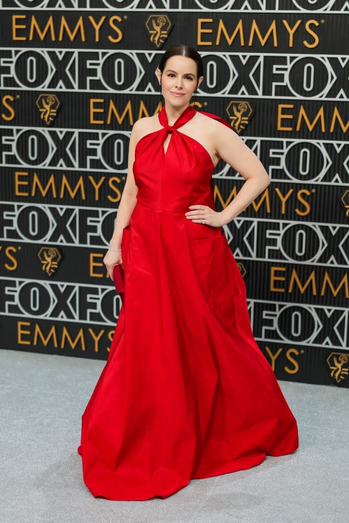 Emily Hampshire attends the 75th Primetime Emmy Awards at Peacock Theater on January 15, 2024 in Los Angeles, California.